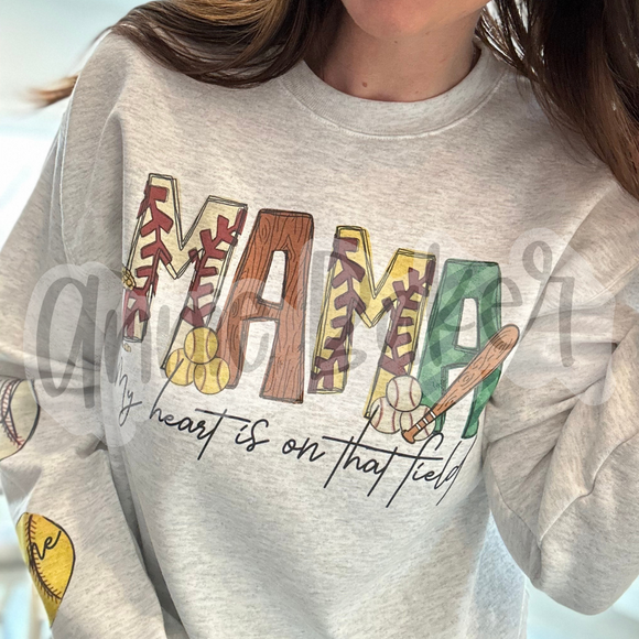 Softball/Baseball Mama Custom Shirt | My Heart is on the Field | Personalized Baseball Mom | Softball Sweatshirt